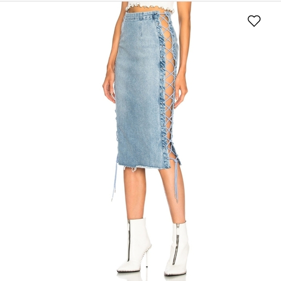 Revolve GRLFRND Crystal Lace Up Skirt in color beat drop sexy midi jean skirt - Picture 10 of 12